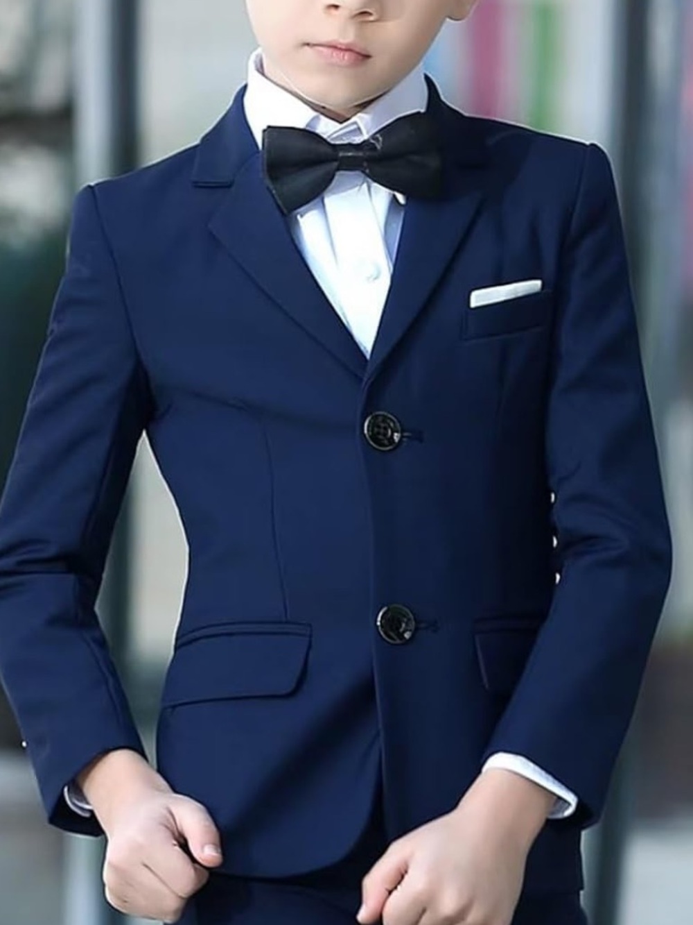 Worn1x Yuan Lu Boys Navy 3-Piece Tuxedo Suit - Size 3T & Shoes - Size 8 - Picture 5 of 10